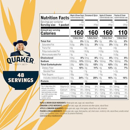 Quaker Instant Oatmeal, 4 Flavor Variety Pack, Individual Packets, 48 Count
