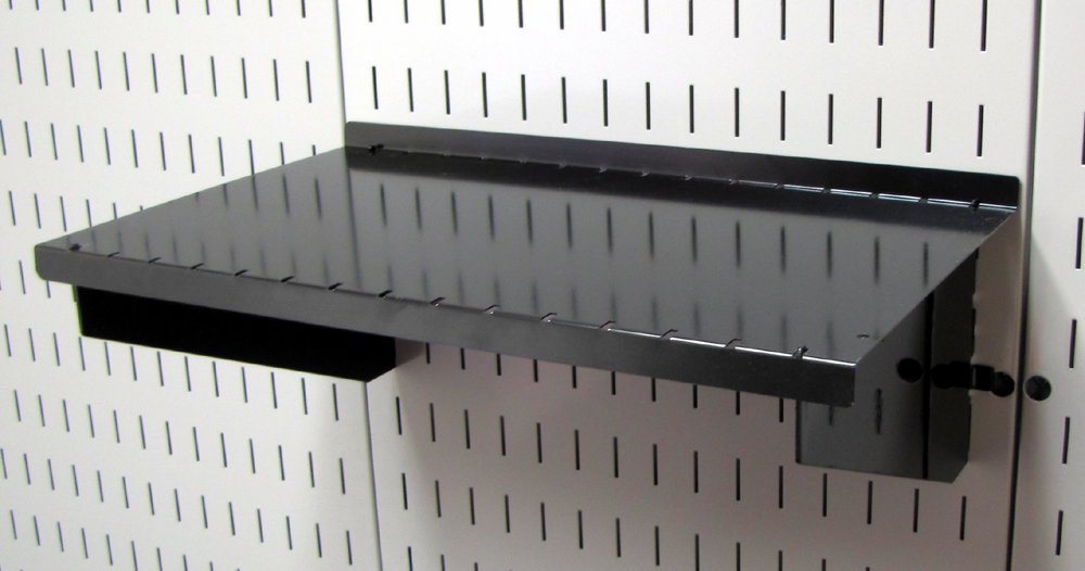 Wall Control Shelf 9in Deep Pegboard Shelf Assembly Only for use Brand Slotted Pegboard - Black
