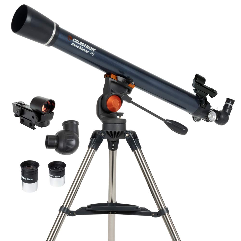 Celestron – AstroMaster 70AZ Telescope – Refractor Telescope – Fully-Coated Glass Optics – Adjustable-Height Tripod – Bonus Astronomy Software Package