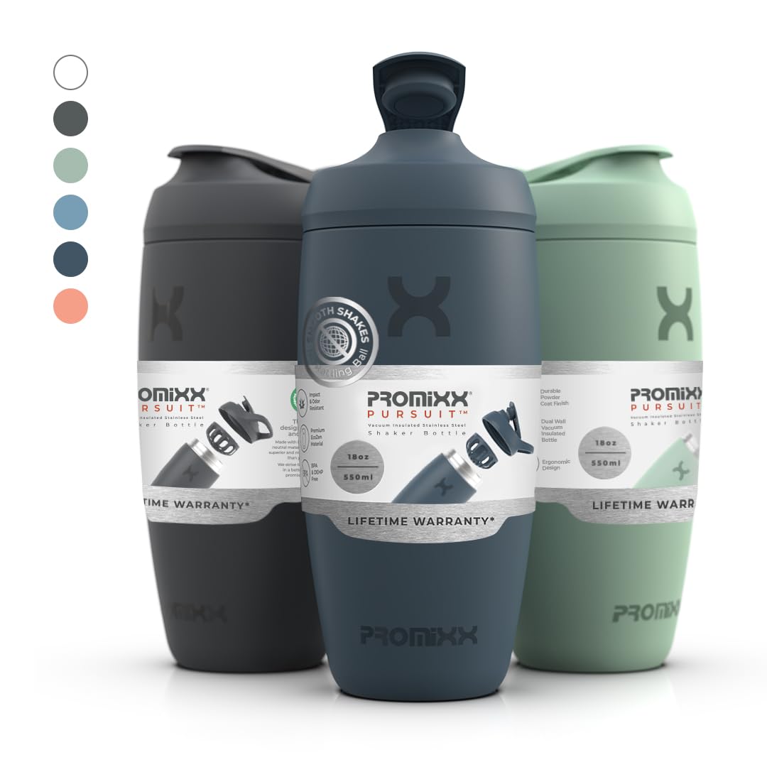 Promixx Pursuit Shaker Bottle Insulated Stainless Steel Water Bottle and shaker Cup, 18oz, Coral