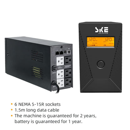600VA/360W Ups Battery Backup and Surge Protector,Computer Uninterruptible Power Supply Units,SKE Ups Power Supply