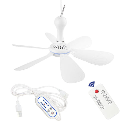 Silent USB Powered Ceiling Fan with Remote Control Timing 4 Speed, Quiet Small DC Plug in Ceiling Fan Hanging Fan for Camping Bed RV Tent Canopy Room