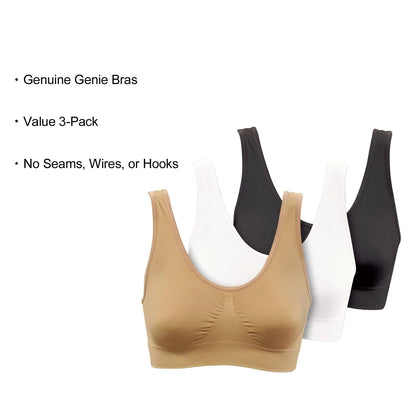 Genie Bra Womens 3 Bra Pack - Wireless Bra Pack, Solid Color Seamless Bra - Neutrals - 4X