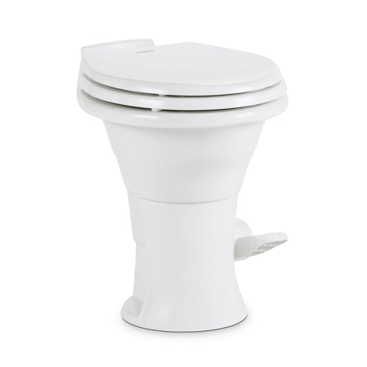 Dometic 310 Standard Toilet - White, Oblong Shape, Lightweight and Efficient with Pressure-Enhanced PowerFlush and Slow Close Seat Cover - Perfect for Modern RVs (302310081)