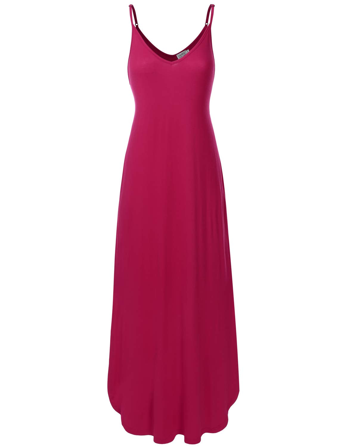 danibe Women's Casual Loose Fit Long Cami Maxi Dress with Pockets Magenta XS