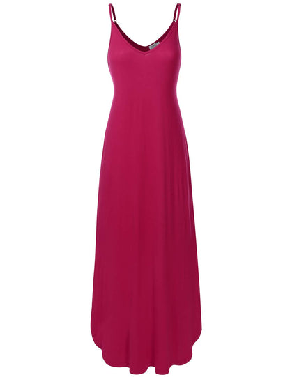 danibe Women's Casual Loose Fit Long Cami Maxi Dress with Pockets Magenta XS