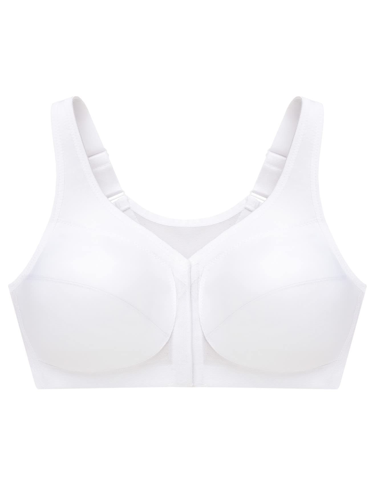 Glamorise Full Figure Plus Size MagicLift Front-Closure Posture Back Bra Wirefree #1265 White 42DD