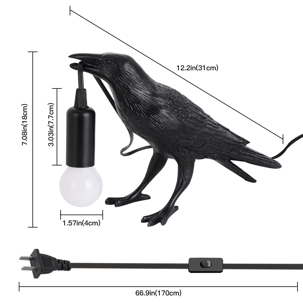 Shandaglo Crow Lamp Raven Table Lamp with Bulb, Gothic Crow Light - Raven Decor for Bedside Bedroom Living Room Decor