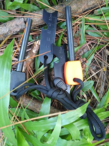 FOSTAR Ferrocerium Alloy Rod Fire Starter, 5/16 Inch Thick Waterproof Fire Steel, Bushcraft Ferro Rod with Easy Grip Handle, Multi-Tool Striker and Paracord Lanyard (2PCS, Black and Orange)