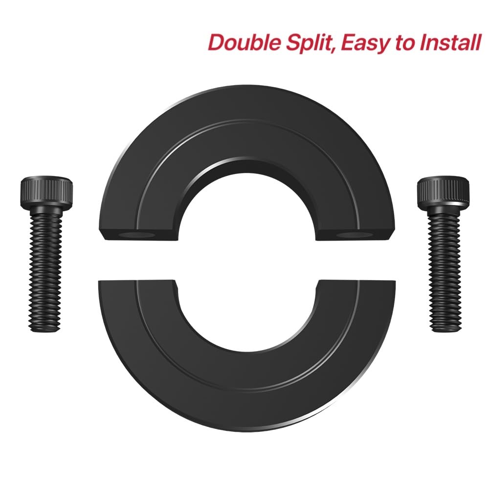 AZSSMUK Double Split Clamp-On Shaft Collars of Carbon Steel with Black Oxide Coating 3/8" Bore Set Screw,4-piece