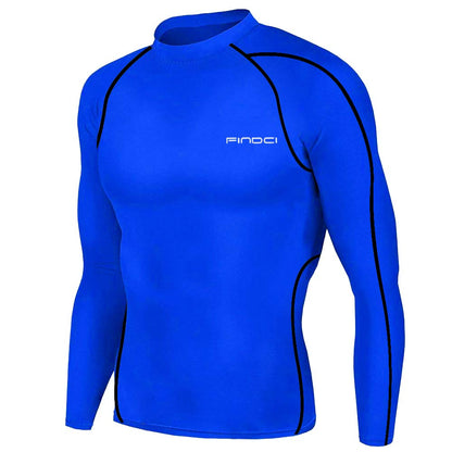 1Bests Men's Sports Running Set Compression Shirt + Pants Skin-Tight Long Sleeves Quick Dry Fitness Tracksuit Gym Yoga Suits (KBOO-Deep Blue, M)