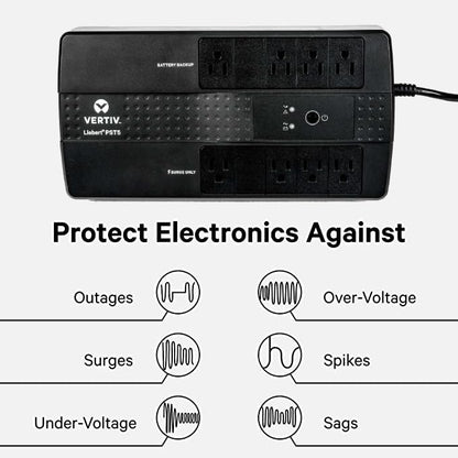 Vertiv Liebert PST5 UPS - 500VA/300W 120V Standby Power, 8 Outlets, Battery Backup with Surge Protection, Energy Star Certified, 3 Year Warranty, Free Software for Controlled Shutdown (PST5-500MT120)