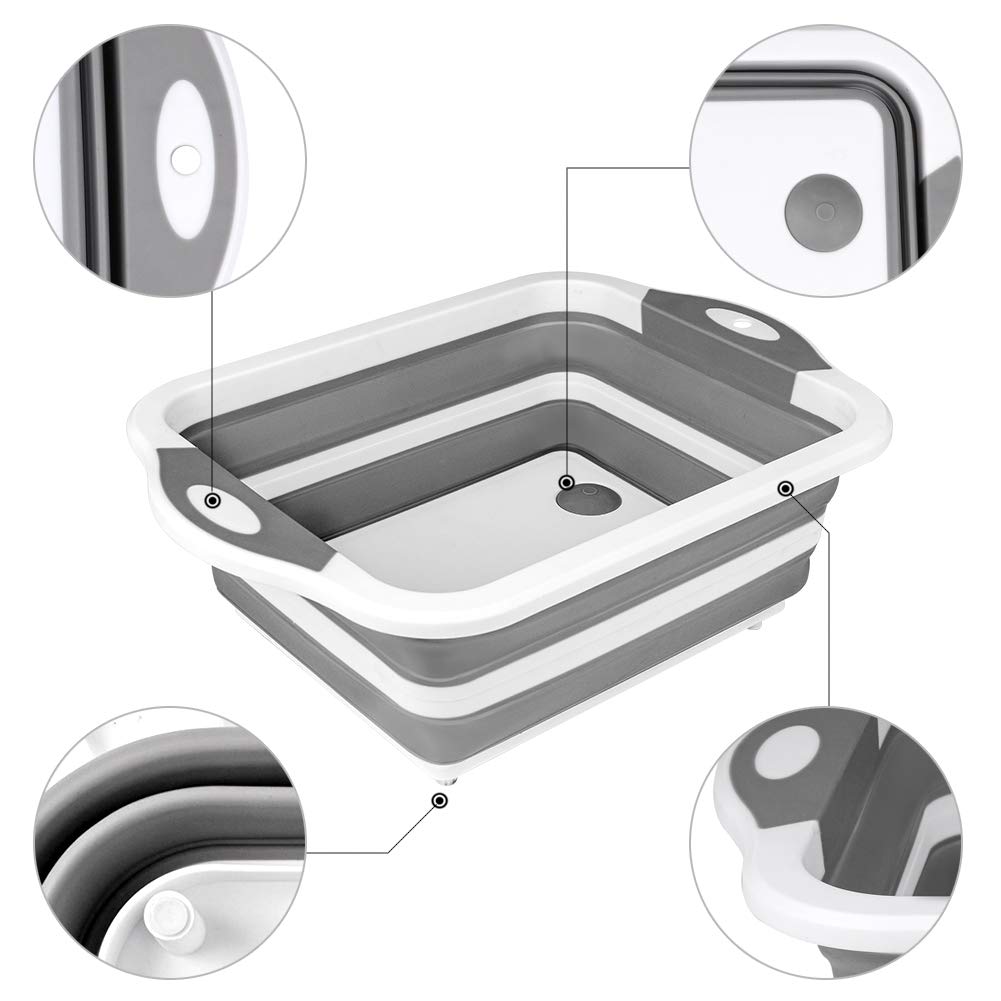 QiMH Collapsible Cutting Board - Foldable Multi-function Dish Tub - Washing and Draining Veggies Fruits Food Grade Sink Storage Basket(8.5 Quart) - New Kitchen and Camping Essentials(Knife Included)