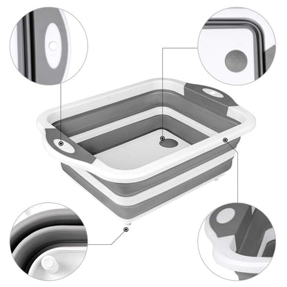 QiMH Collapsible Cutting Board - Foldable Multi-function Dish Tub - Washing and Draining Veggies Fruits Food Grade Sink Storage Basket(8.5 Quart) - New Kitchen and Camping Essentials(Knife Included)