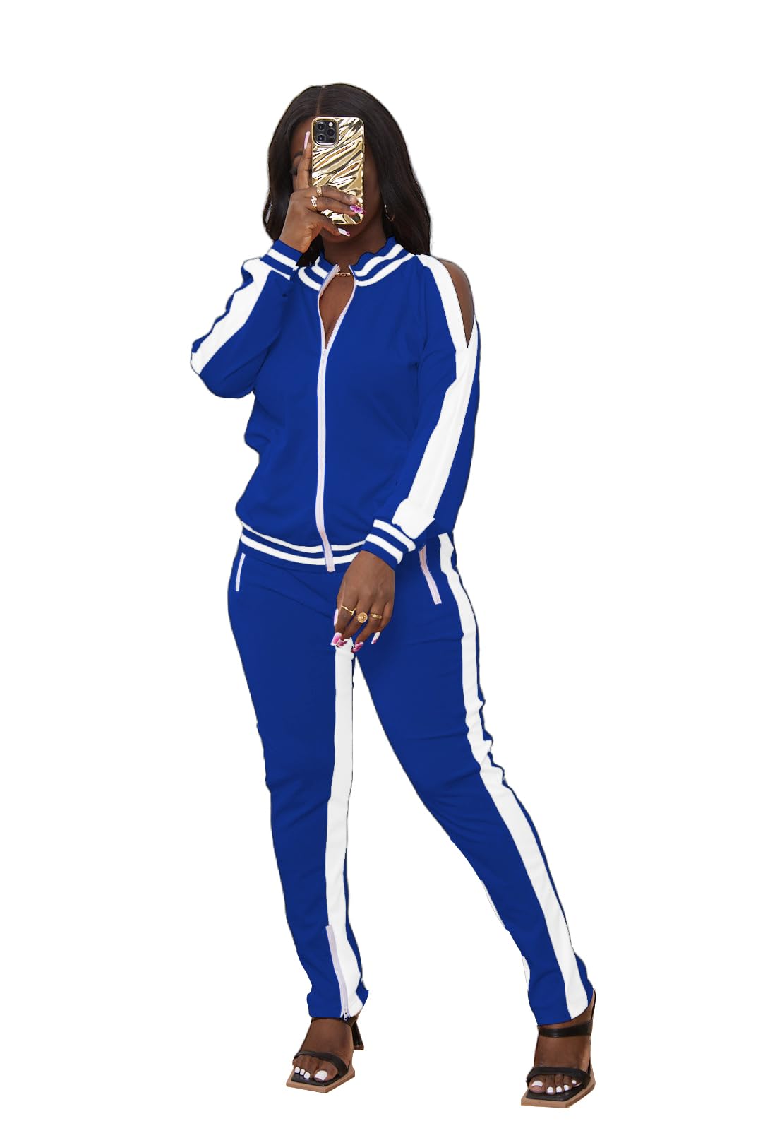 TOPONSKY Plus Size Track Suits For Women Womens Fall Clothes Clearance Blue White 2XL