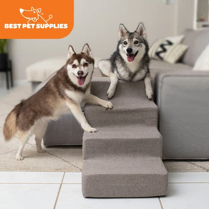 Best Pet Supplies Dog Stairs & Steps - Foam Steps for Small Dogs & Cats, Non-Slip Indoor Balanced Pet Step Support, Dog Ramp, No Assembly, Ash Gray Linen, 4-Step (18-inch Height).