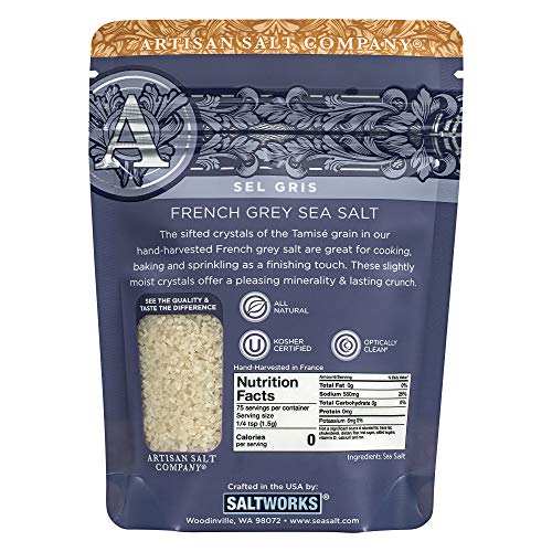Artisan Salt Company Sel Gris French Grey Sea Salt, Tamisé Grain, Zip-Top Pouch, 4 Ounce