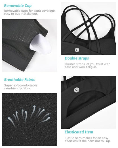 RUNNING GIRL Sports Bras for Women,Strappy Back Workout Bras Padded Supportive Black Sports Bra Plue Size(WX2354 Black,L)