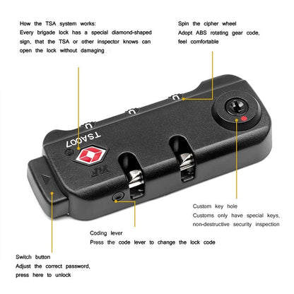 TSA007 Padlock Luggage Travel Lock and 3 Digits Self-Setting A Variety of Different Combinations Luggage Bag Travel Security Code Lock, Black, 2 Pack