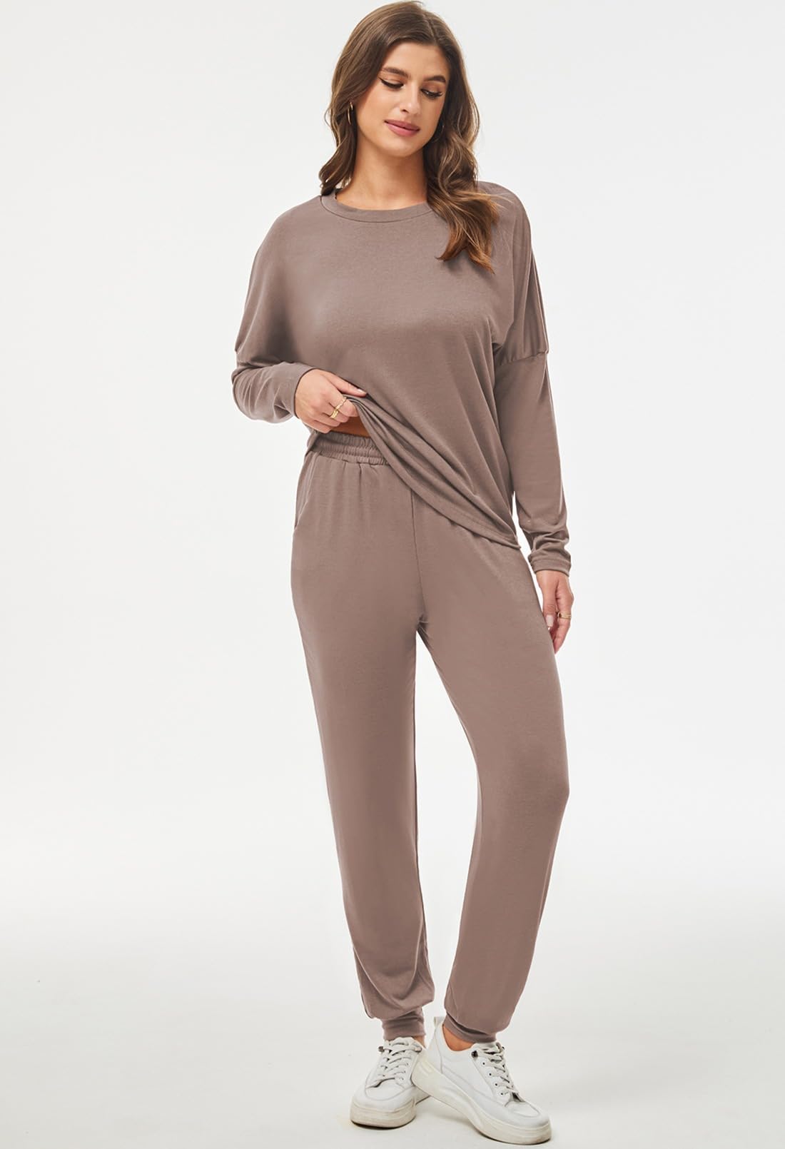 Fixmatti Women Casual 2 Piece Outfit Jogger Pant Set Sweatsuits Tracksuits Camel XL