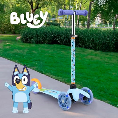 Voyager Self Balancing Kick Scooter with Light Up Wheels, Extra Wide Deck, 3 Wheel Platform, Foot Activated Brake, 75 lbs Limit, Kids & Toddlers Girls or Boys, for Ages 3 and Up, Bluey