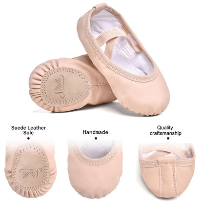 Stelle Ballet Shoes for Girls Toddler Ballet Slippers Soft Leather Boys Dance Shoes for Toddler/Little Kid/Big Kid (Ballet Pink, 9MT)