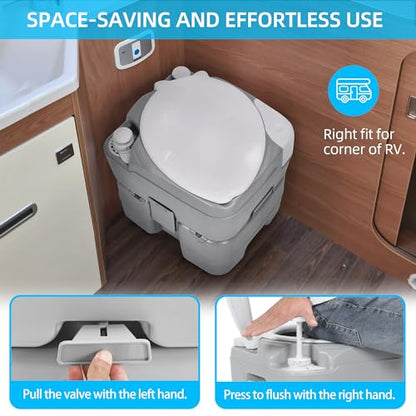 YITAHOME Portable Toilet Camping Porta Potty with Diagonal Enlargerd Bowl, Hand Sprayer, 5.28 Gal Leak-Proof Outdoor Toilet with Level Indicator, Carry Bag for Adults, RV Travel, Boat and Trips