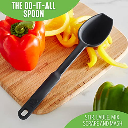 GreenLife Cooking Tools and Utensils, Silicone Spoon for Scooping Scraping and Mixing, Heat and Stain Resistant, Dishwasher Safe, Grey
