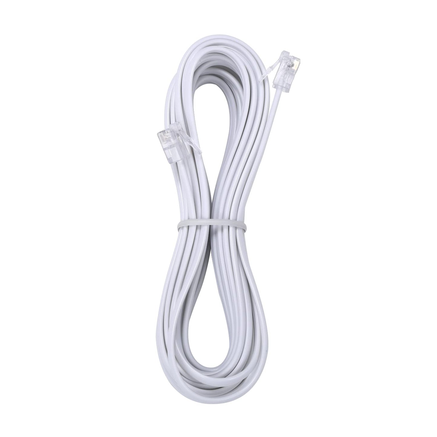 Ubramac 15 Feet Long Telephone Extension Cord Phone Cable Line Wire, with Standard RJ11 Plug and 1 in-Line Couplers and 15 Cable Clip Holders-White