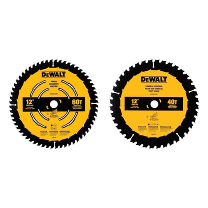 DEWALT Miter Saw Blade Combo Pack, 12” Blades, 40 Tooth & 60 Tooth, Fine Finish, Ultra Sharp Carbide (DWA112CMB)