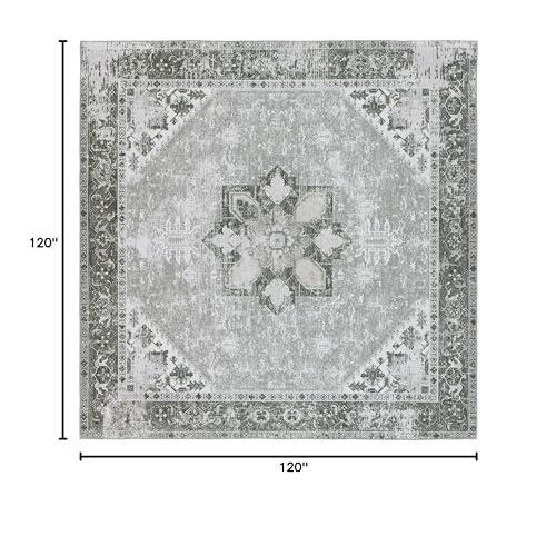 SAFAVIEH Tucson Collection Area Rug - 10' Square, Dark Sage/Ivory, Geometric Design, Machine Washable Indoor/Outdoor & Washable-Ideal for Patio, Backyard, Mudroom (TSN102F)