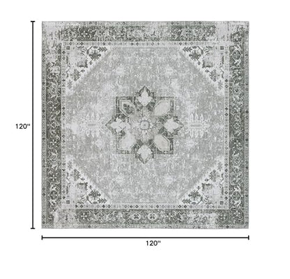 SAFAVIEH Tucson Collection Area Rug - 10' Square, Dark Sage/Ivory, Geometric Design, Machine Washable Indoor/Outdoor & Washable-Ideal for Patio, Backyard, Mudroom (TSN102F)