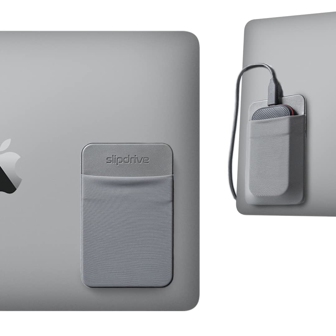 Slipdrive - Portable Hard Drive Sleeve for Laptop - SSD Solid State Drive - Reusable Adhesive - 5” x 3.2” Stick on External Hard Drive Carrying Case - Travel Pocket Pouch (Small, Gray)