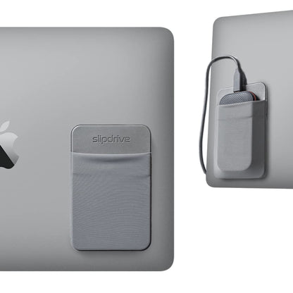 Slipdrive - Portable Hard Drive Sleeve for Laptop - SSD Solid State Drive - Reusable Adhesive - 5” x 3.2” Stick on External Hard Drive Carrying Case - Travel Pocket Pouch (Small, Gray)