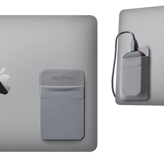 Slipdrive - Portable Hard Drive Sleeve for Laptop - SSD Solid State Drive - Reusable Adhesive - 5” x 3.2” Stick on External Hard Drive Carrying Case - Travel Pocket Pouch (Small, Gray)