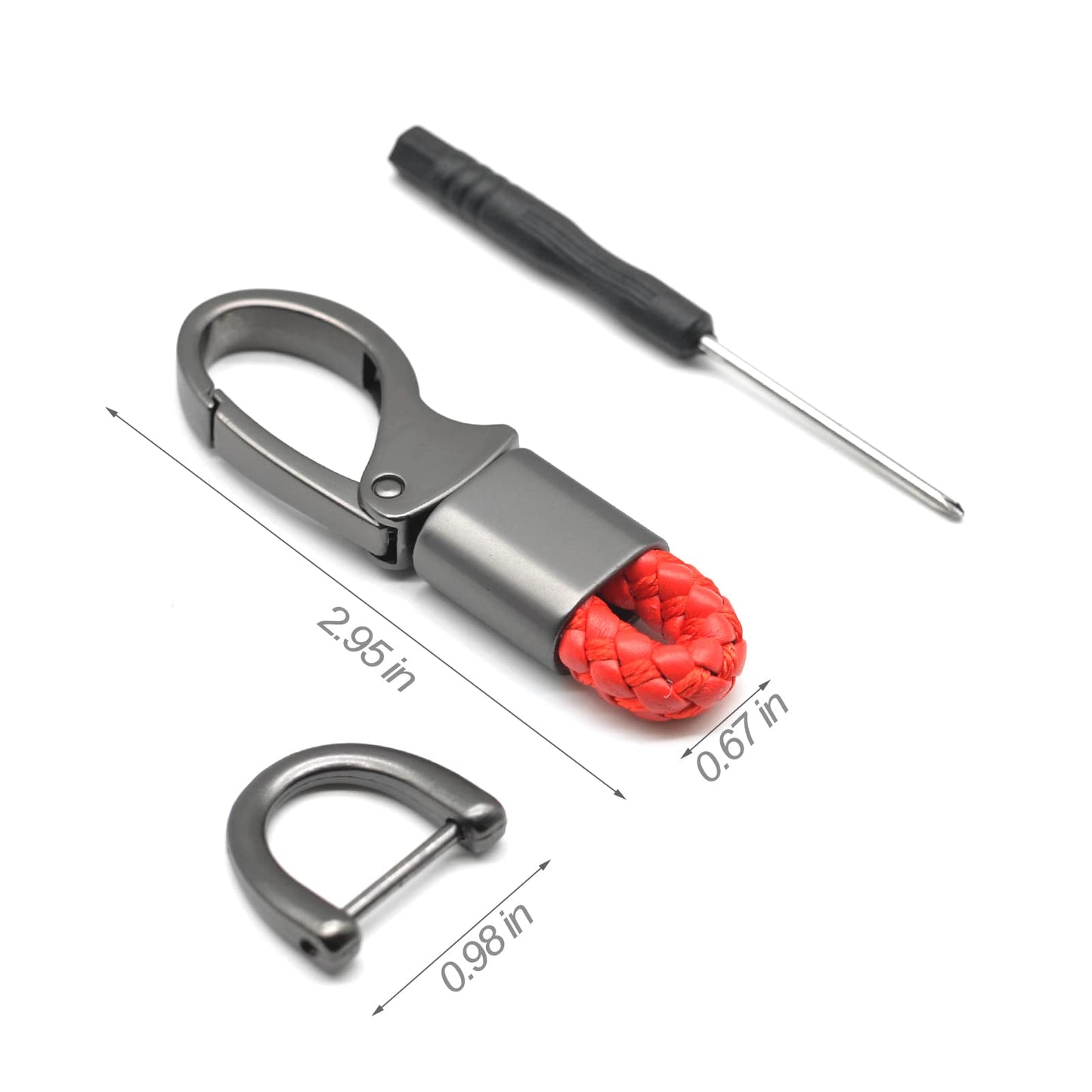 EYANBIS Car Key Fob Keychains Leather Holder Key Chain Sturdy Metal with D-Ring for Men and Women, 1 Pack Red, 360 Degree Rotatable, with Screwdriver