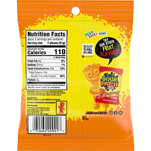 SOUR PATCH KIDS Peach Soft & Chewy Candy, Bulk Candy, 12 - 3.56 oz Bags