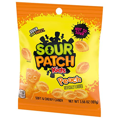SOUR PATCH KIDS Peach Soft & Chewy Candy, Bulk Candy, 12 - 3.56 oz Bags
