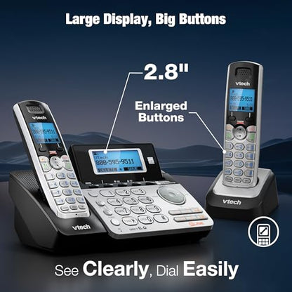 VTech DS6151-2 2 Handset 2-Line Cordless Phone System for Home or Small Business with Digital Answering System & Mailbox on Each line, Silver