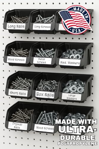 WallPeg Pegboard Bins - 6 Each 7" & 6 Each 5" ORGANIZING Bins - Hooks to Peg Board Panel Organize Hardware Arrange Accessories Workbench Tool Organizer Garage Storage -Made in USA-