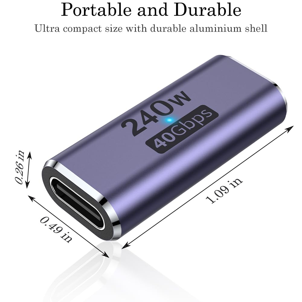 AuviPal 240W USB C Coupler (2 Pack), USB Type C Female to Female Adapter Extender Compatible with Thunderbolt 4/3 Support up to 240W Charging, 40Gbps Data Transfer and 8K@60Hz Video