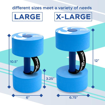 Sunlite Sports Water Weights Pool Exercise Dumbbells, Water Aerobic Equipment, High-Density EVA-Foam Dumbbell with Handle Strip, Aqua Therapy, Pool Fitness Exercise Set of 2