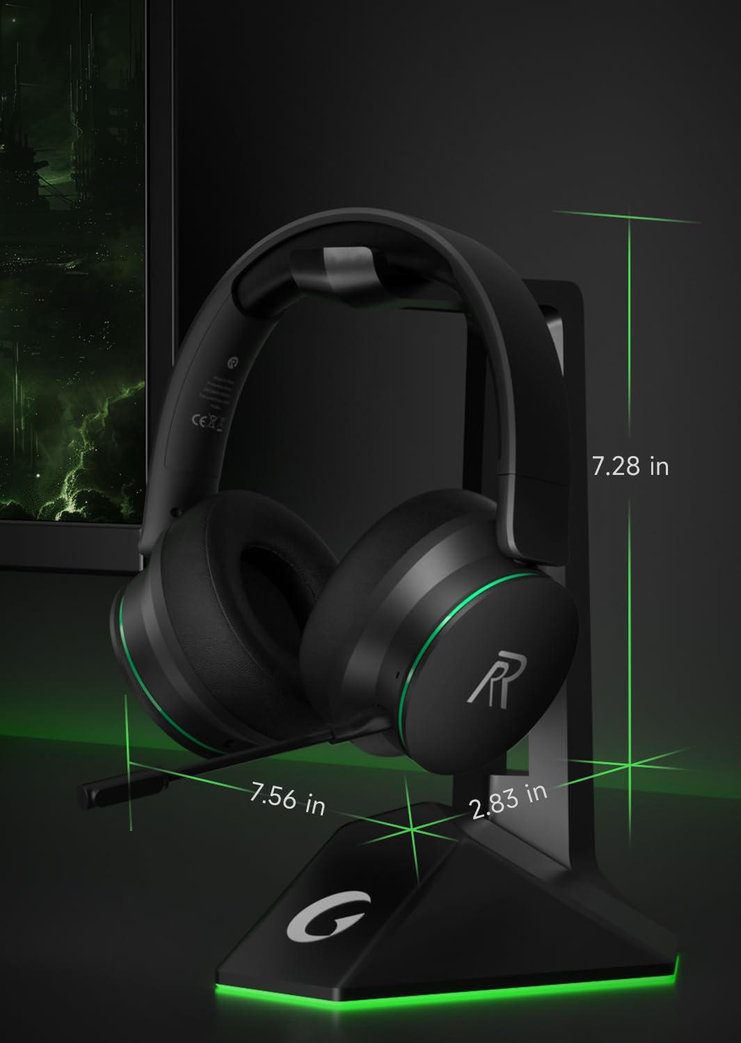 RYR Wireless Gaming Headset for Xbox Series X|S, Xbox One, PS5, PS4, Mac, Bluetooth 5.3, 3D Surround Sound, Rotatable Earmuffs, Gaming Headphones with Noise Canceling Microphones-Blackgreen