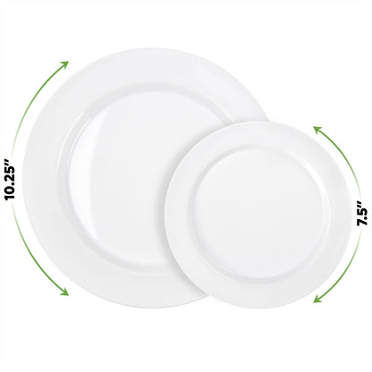 SETUP 60-Piece White Plastic Dinnerware Set – 30 10.25" Dinner & 30 7.5" Salad Plates – Heavy-Duty Disposable for Weddings, Catering, Parties