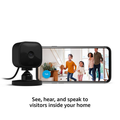 Blink Mini - Compact indoor plug-in smart security camera, 1080p HD video, night vision, motion detection, two-way audio, easy set up, Works with Alexa – 1 camera (Black)