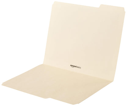 Amazon Basics File Folders with Tabs for Filing, 1/3-Cut Tab, Assorted Positions, 8.5x11 inches, Letter Size, Manila, Pack of 100