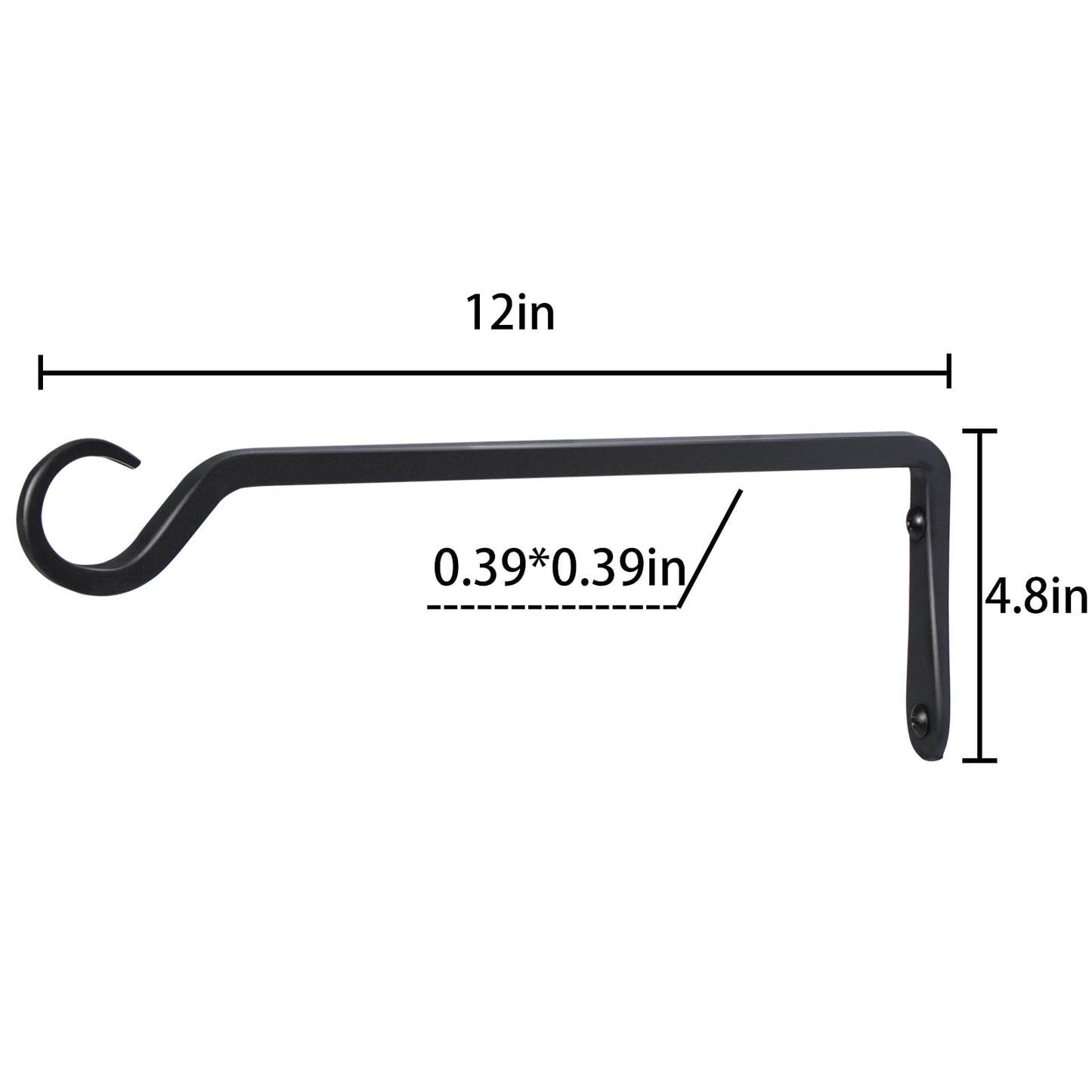 AILIN YELOKIE 2 Pack Premium Forged Wall Hook, Sturdy Hanging Plant Bracket, Elegant Hook for Bird Feeders, Planters, Lanterns, Wind Chimes Indoor Outdoor, Upgrade Black, 12 Inch