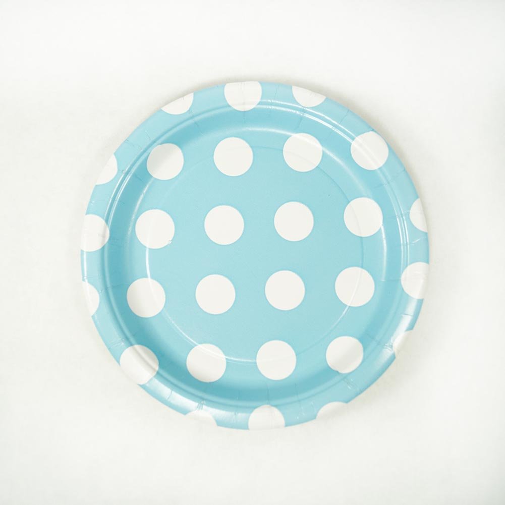 Unique Industries, Polka Dot Cake Paper Plates, 8 Pieces - Light Blue
