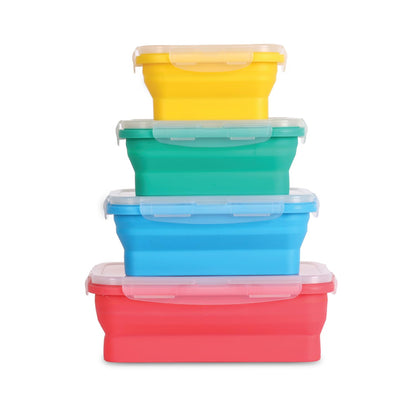 Deke Home - Collapsible Silicone Food Storage Containers with Lids, Set of 4, BPA-Free, Airtight, Space-Saving Meal Prep & Lunch Box, Microwavable, Freezer & Dishwasher Safe, Camping & Travel