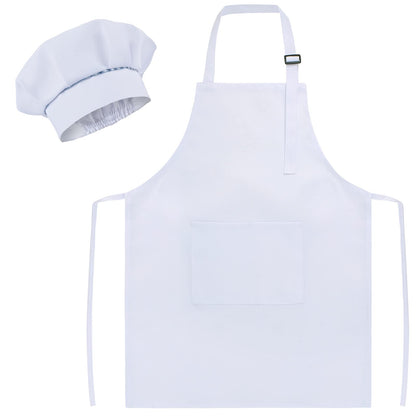 SUNLAND Kids Apron And Hat Set Children Chef Apron For Cooking Baking Painting White(S:3-6 Years)¡­
